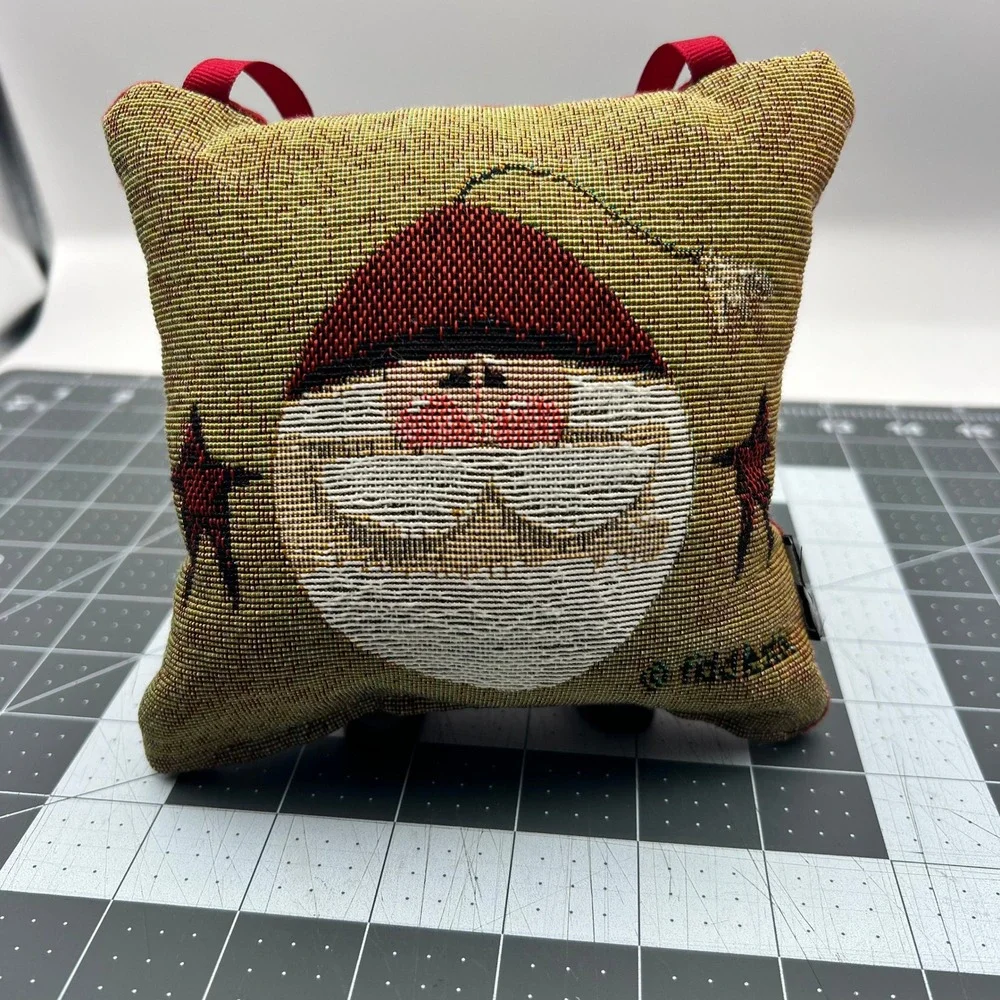 Santa Claus Tapestry Door Hanger Pillow Woven Christmas Decor 6x6 Red Gold